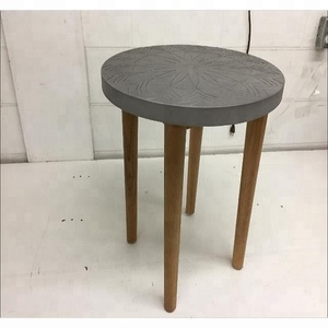 Mesa de centro de hormigón de fibrocemento con pata de madera de acacia para muebles de primera calidad para comedor de interior y exterior - Product Image 1