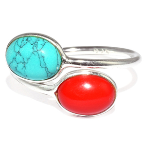 Surmontant rouge _ vert corail Turquoise en forme ovale bague en argent Sterling 925 bijoux en argent fin bijoux en argent frais - Product Image 2