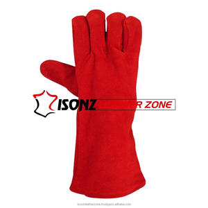 Guantes de Soldadura de Cuero de Vaca Rojo con Forro, Resistentes a Cortes, Impactos y Fuego, Guantes para Asar, 16 Pulgadas (40 cm) - Product Image 4