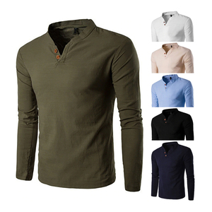 เสื้อยืดแขนยาวคอวีสำหรับผู้ชาย,เสื้อยืดย้อมสีเรียบสวมใส่สบายทำจากผู้ผลิตผลิตเอง - Product Image 3