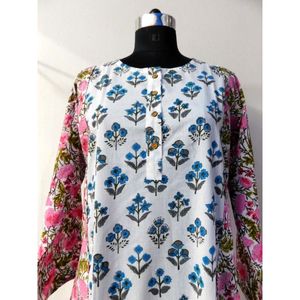 Tunique en coton indien pour femmes, longue robe imprimée à la main, voile de styliste, maxi, vêtement à la mode décontracté, top kurtis, déguisement - Product Image 2