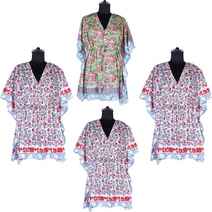 2025 nueva llegada gran oferta Sexy algodón turco Kaftans cortos mujeres de alta calidad bloque de mano impreso diseño Floral Kaftan tamaño libre - Product Image 1