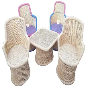 New Model Bamboo Rattan Woven Cane Chair With Center Table For Living Room Dining Garden Chairs Furniture Set of 4 with Table