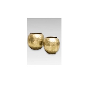 Fantaisie Martelé Jardinière Forme Ronde Pots De Fleurs Et Vase Ensemble De 2 Or Poli Table Décoration Fleur Vase Et Pot À Bas Prix - Product Image 1