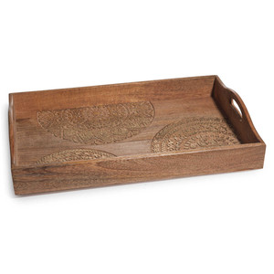 Bandeja de bambú para servir té, mesa de café con asas otomana, madera para comida, desayuno, fiesta, láser, con estilo de logotipo - Product Image 1