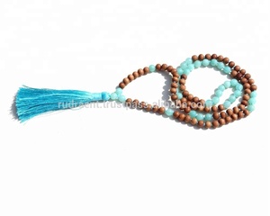 Collar de Yoga Unisex de Sándalo y Amazonita con Borla, Cuentas Mala Pulimentadas, Estilo Religioso Hindú, Certificado por Terceros - Product Image 6