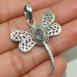 Pendentifs en argent Sterling 925 en Labradorite naturelle en forme de libellule, bijoux faits à la main en argent en ligne - Product Image 4