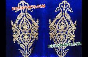 Cortinas de fondo de escenario para boda, Fondo de terciopelo azul real para escenario, con mandalas indias - Product Image 4