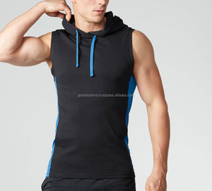 Sudadera con capucha sin mangas para hombre personalizada a la moda con diseño propio hecho de poliéster/algodón temporada de primavera técnica teñida lisa - Product Image 1