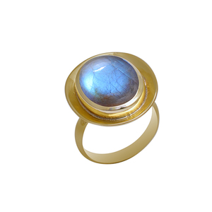 Piedra preciosa de labradorita de cabina redonda, anillo chapado en oro de Plata de Ley 925, fabricante de joyas, mayorista DE CASA DE PLATA - Product Image 2