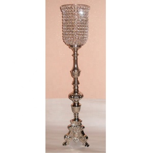 Centro de mesa barroco de aluminio y Metal de Venta caliente con acabado plateado votivo de cristal largo para decorar bodas a precios al por mayor - Product Image 2