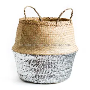 Cestino per pancia in paglia con paillettes e paillettes mezza verniciato oro/argenteo per riporre oggetti per la casa in Vietnam tessuti ecologici