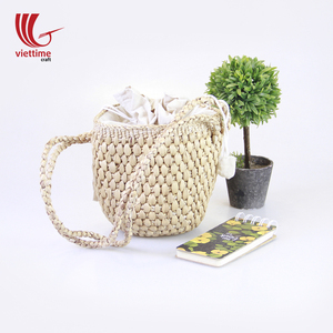 Bolsa de cubo de paja tejida con forro, bolsa de playa de jacinto de agua, venta al por mayor en Vietnam - Product Image 4