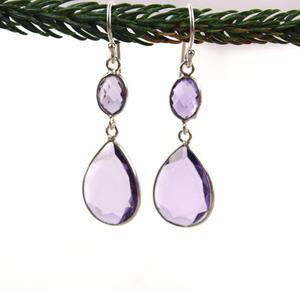 Boucles d'oreilles ovales et en forme de poire en améthyste violette naturelle, bijoux en argent Sterling 925 plaqué - Product Image 1
