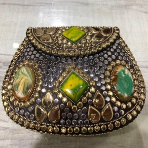 Sacs en métal indien en mosaïque de métal fait à la main, pochette ethnique Antique en pierre bleue - Product Image 3