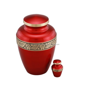 Urnas de cremación para adultos de latón de alta calidad con banda de grabado Esmalte de color dorado y verde Acabado para cenizas. - Product Image 6