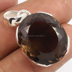 Pendentif en argent Sterling 925, bijoux tendance, en QUARTZ fumé naturel, grande pierre précieuse - Product Image 1