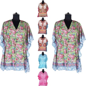 Kaftan corto turco 2025 de talla grande para mujer, a la moda ropa de playa, bloque de mano de alta calidad, diseño Floral impreso, caftán de tamaño libre - Product Image 1