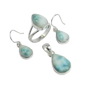 Vente en gros de pierres précieuses Larimar bleu verdâtre en argent sterling 925 naturel, ensemble de pendentifs pour boucles d'oreilles - Product Image 1
