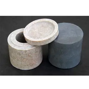 Eco - Friendly Pedra Natural Soapstone Jar Redondo E Caixa De Armazenamento com Tampa Trinket Jóias Caixa De Mármore Creme Loção Em Pó Jar