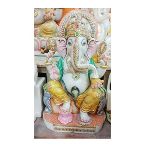 Statue de créateur indienne en marbre blanc, magnifique conception, seigneur gan120, siège, décoration de la maison - Product Image 1