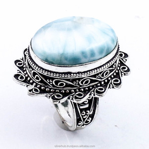 2024 última colección 925 joyería de plata esterlina sólida Larimar hecho a mano diseñador Starling plata hecho a mano anillo de joyería fina - Product Image 2