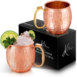 Set of 2 Pcs Hammered Finished <b>Copper</b> Mug With Brass <b>Handle</b> for Cold Drink Beer Wine Drinking Bar Hotel Usage <b>Copper</b> Mug - Product Image 1