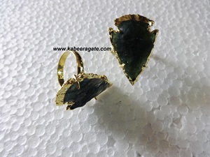 Wholesale Gemstone <b>Rings</b> : <b>Moss</b> <b>Agate</b> Arrowheads <b>Rings</b> - Product Image 2