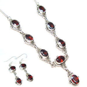 18 Inches Red <b>Garnet</b> 925 Sterling Silver Necklace <b>Earring</b> Set Layered Boho Statement Fashion Collar Choker Necklace Jewellery - Product Image 2