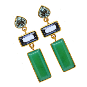 925 plata esterlina Topacio amatista crisoprasa piedra preciosa chapado en oro Stud pendiente beguette forma corazón forma piedra moda pendiente - Product Image 2