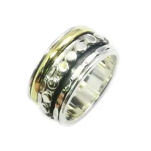 畅销产品时尚印度珠宝设计银色旋转戒指手工银戒指订婚礼品