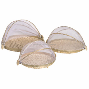 Cesta de Frutas de Bambú Natural Ecológica y Económica con Tapa de Malla para Protección de Alimentos, Hecha en Vietnam - Product Image 1