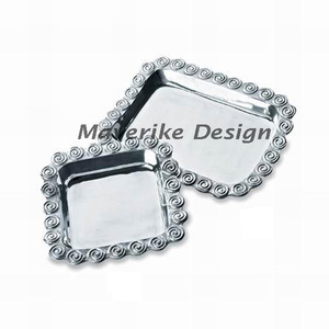 Bandeja de servicio de metal chapado en plata con asas para el hogar, platos para fiestas de boda y bandeja de servicio de alimentos, artesanías - Product Image 5