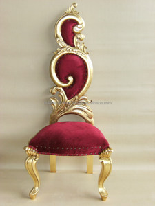 Elegante Silla de comedor de madera de caoba antigua con respaldo alto de terciopelo sólido hojas doradas para Hotel ocio sala de estar muebles de interior - Product Image 2