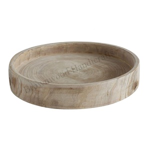 Bandeja de servicio redonda de madera de mango respetuosa con el medio ambiente, bandeja de madera decorativa y para servir con asa, precio bajo de mercado para vendedores en línea - Product Image 1