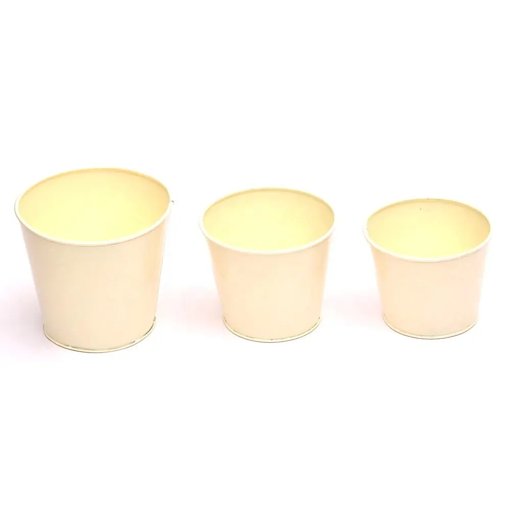 Vasos galvanizados de flor, branco marfim, gravado, redondo, para jardim doméstico