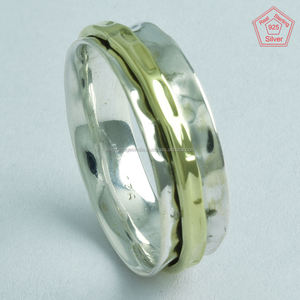 Bague tournante unisexe en argent sterling 925 faite à la main, sertissage invisible, bicolore, bijoux en argent uni pour les mariages indiens, cadeau, fête - Product Image 1