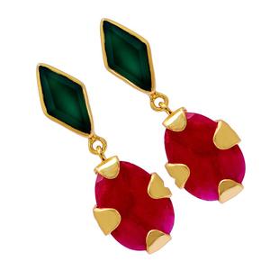 Pendientes de Plata de Ley 925 con Baño de Oro y Gema de Rubí Ovalada de 13x18 mm, Joyería Hecha a Mano, Casa De Plata - Product Image 2