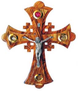 Two Layers Terra Santa <b>Wooden</b> Cross Wall Hanging Olive Wood Religious Decoration Easter <b>Gift</b> with Through-Carved Europe Design - Product Image 1
