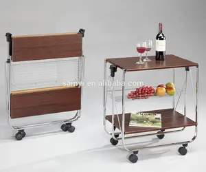 Sam Yi <b>Folding</b> Wood Kitchen <b>Trolley</b> <b>Cart</b> with Chrome & Brass Finish Model SA016M - Product Image 1