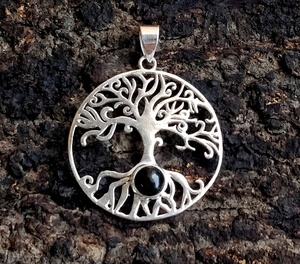 Colgante de árbol de la vida de ónix negro para mujer, Collar de plata hecho a mano - Product Image 1