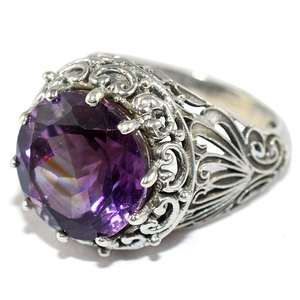 Magnifiques bagues en argent Sterling 925 améthyste de forme ronde, vente en gros de bijoux en argent 925, bijoux en argent faits à la main 925 - Product Image 3