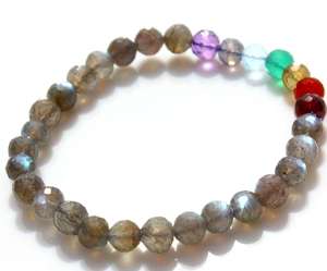 Pulsera Elástica de Cuentas Facetadas de Labradorita de 7 Chakras, Estilo Bohemio Premium de 7mm, Personalización Natural Disponible, Terceros - Product Image 2