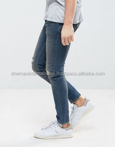 Shemax 2024 OEM ใหม่แฟชั่นขายคุณภาพสูงขายส่งที่กําหนดเองปากีสถานกางเกงยีนส์ผอมพร้อมริปใน Dark Vintage ล้าง - Product Image 5