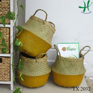 Handmade Woven <b>Seagrass</b> Belly <b>Basket</b> with Handles Customizable Color Bamboo <b>Storage</b> for Home Laundry Decorative Planting <b>Basket</b> - Product Image 5