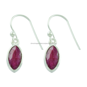 925 Sterling <b>Silver</b> Extreme Quality Fine Dangle <b>Drop</b> <b>Earrings</b> with Ruby for Unisex Weddings Engagement Parties & Gifts - Product Image 1