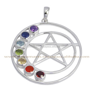 Colgante de Chakra de Plata de Ley 925 con diseño vintage clásico, joyería fina de múltiples piedras preciosas con chapado en oro - Product Image 2