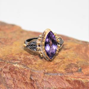 แหวนคอลเลคชั่นล่าสุด ดีไซน์คลาสสิก พลอยอเมทิสต์ทรงมาร์คีส์ ชุบทอง 18k เงินแท้ 925 สำหรับงานแต่งงานและงานปาร์ตี้ - Product Image 5