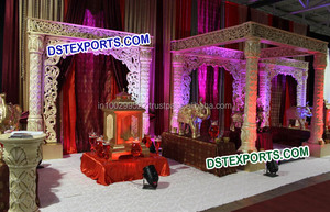 ตกแต่งงานแต่งงานแบบอินเดียด้วยมณฑป (Mandap)  ตกแต่งมณฑป (Mandap) ด้วยงานแกะสลักสีทองทันสมัย  ติดตั้งมณฑป (Mandap) ทรงสี่เหลี่ยมทันสมัยในโอคลาโฮมา - Product Image 6
