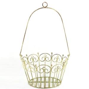 Modern Gold Iron Metal Wire <b>Basket</b> <b>with</b> <b>Handle</b> Premium Quality Home Use Laundry and Food Fruit Vegetable Storage <b>Basket</b> - Product Image 1